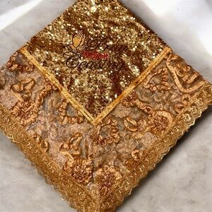 Women’s Handmade Elegant Antique Gold Sequin Church Lap Scarf